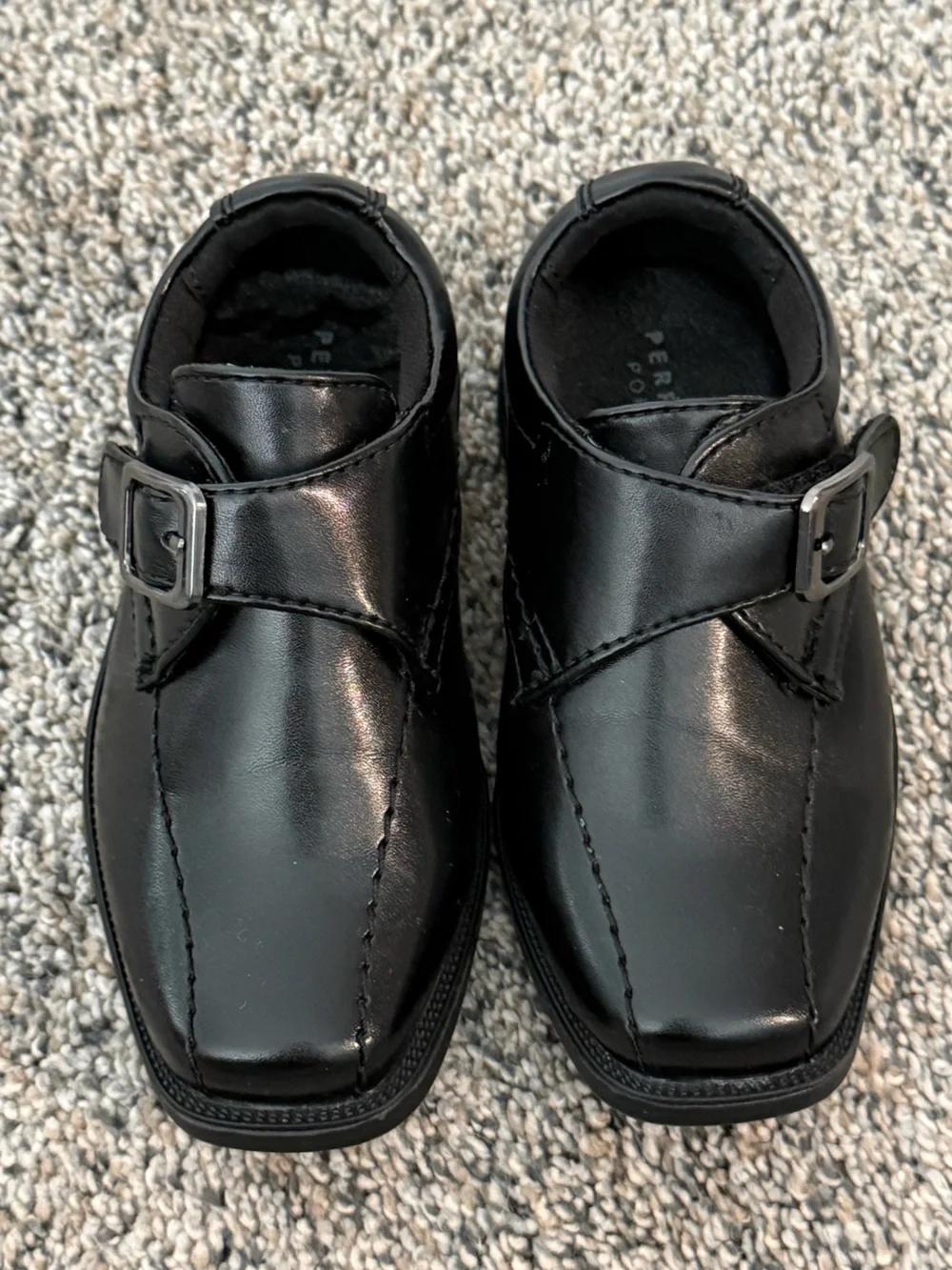 NWOT Boy’s Black Leather Slip-On Dress Shoes with Velcro Buckle